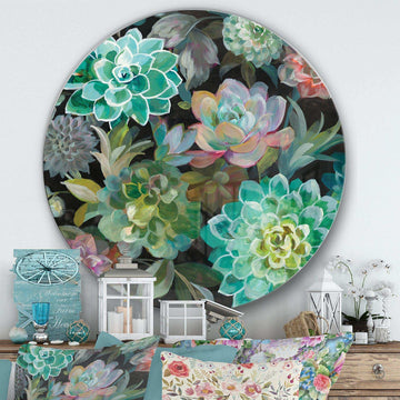 Floral Succulents - Floral Metal Circle Wall Art